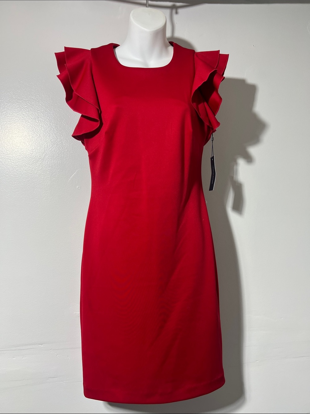 Tommy Hilfiger Red Ruffle Sleeve Midi Dress